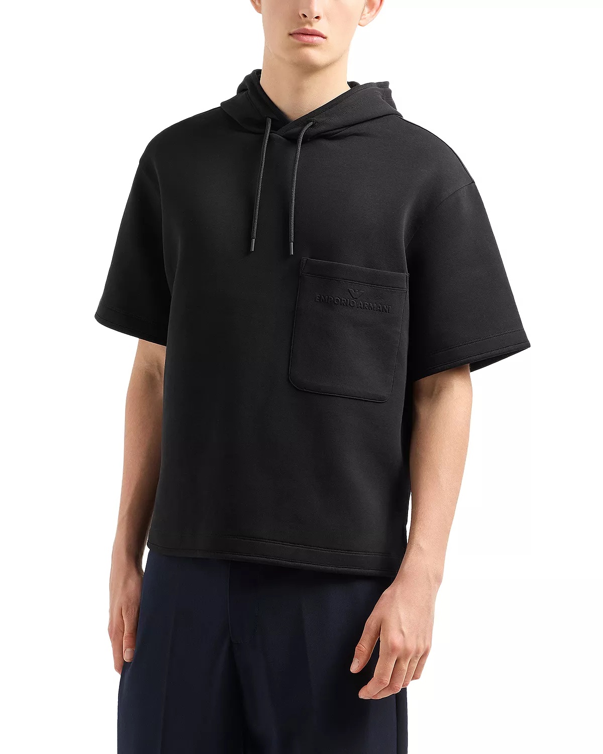 Double Jersey Short Sleeved Hooded Sweatshirt - 1