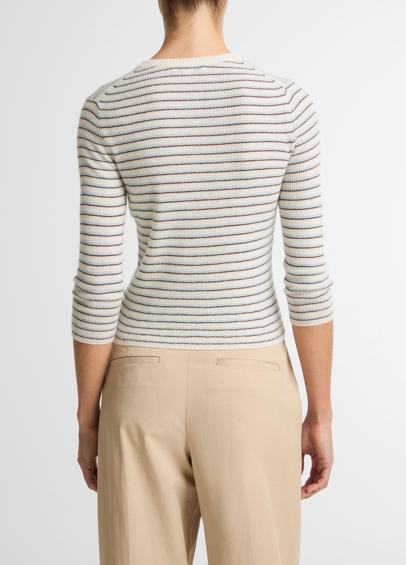 Vince Striped Cashmere-Silk High V-Neck Sweater outlook