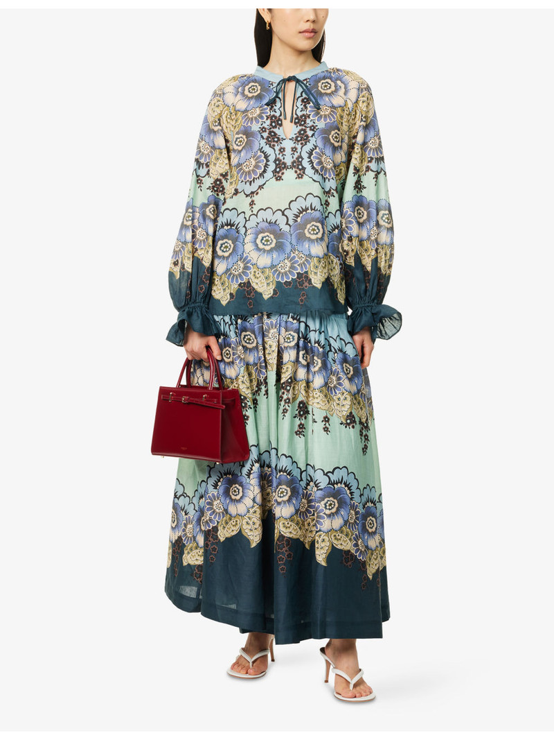 ALÉMAIS Madalena Floral Ramie Midi Skirt outlook