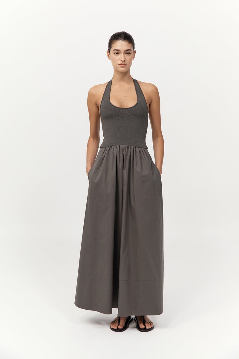Halter Gathered Dress - Khaki - 5