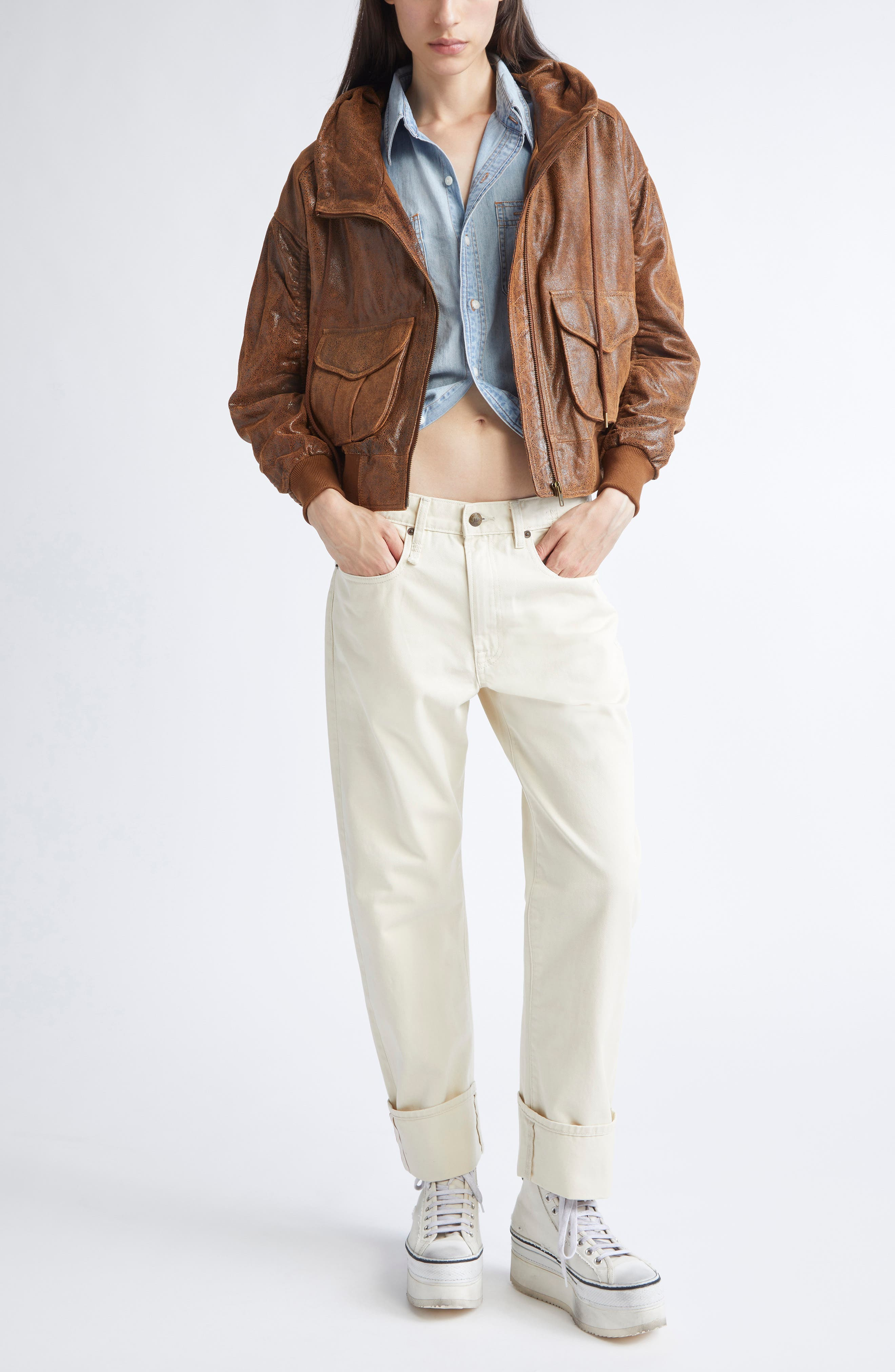 R13 Cuffed X-Boyfriend Jeans in Bone White Selvedge at Nordstrom - 2