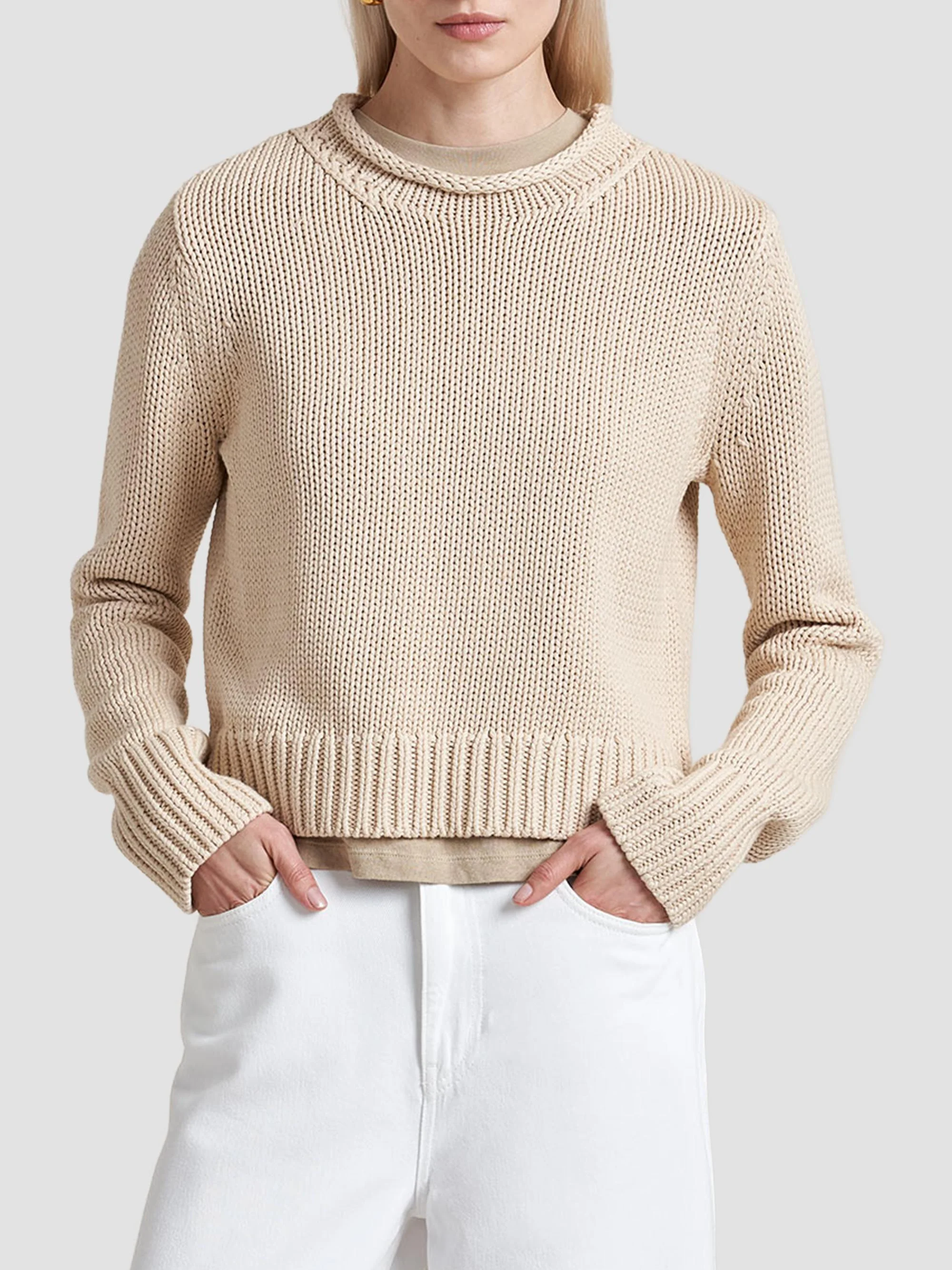 Women's Solid Mini Marina Sweater - Sand - 1