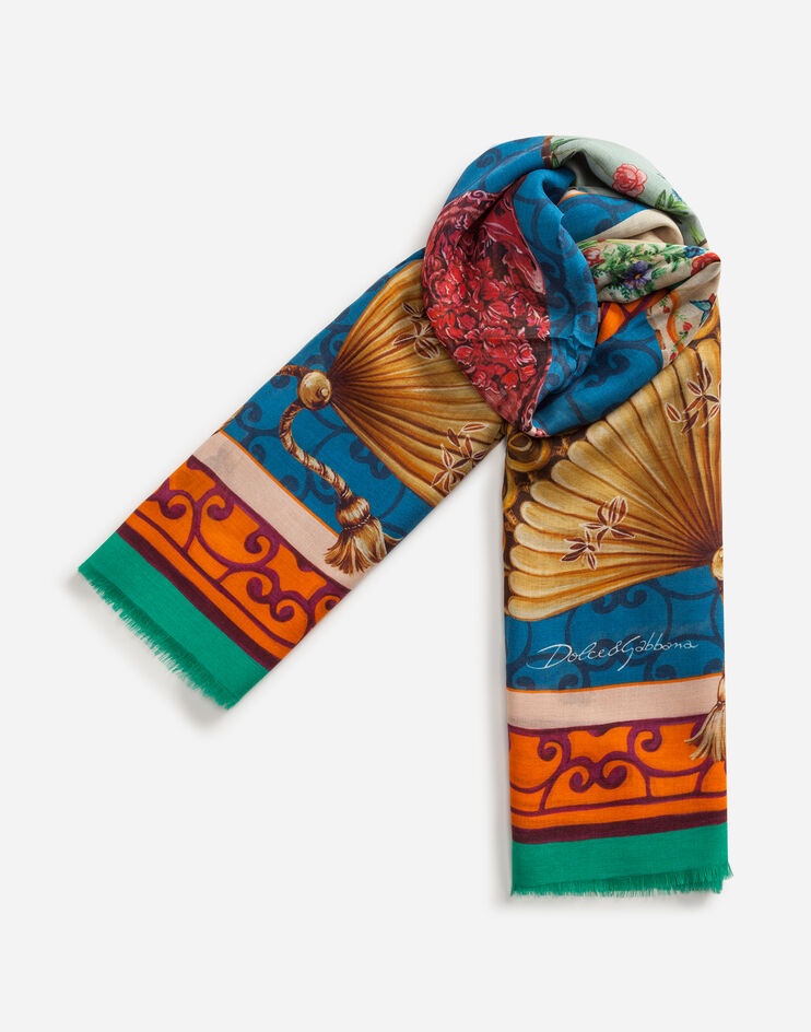 Scarf in modal and cashmere with Silk road print: 140 x 140cm- 55 x 55 inches - 3