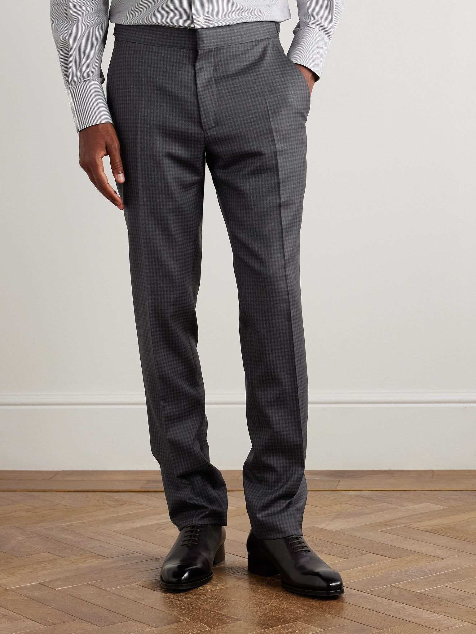 Dyllan Checked Wool Suit Trousers Gray - 3
