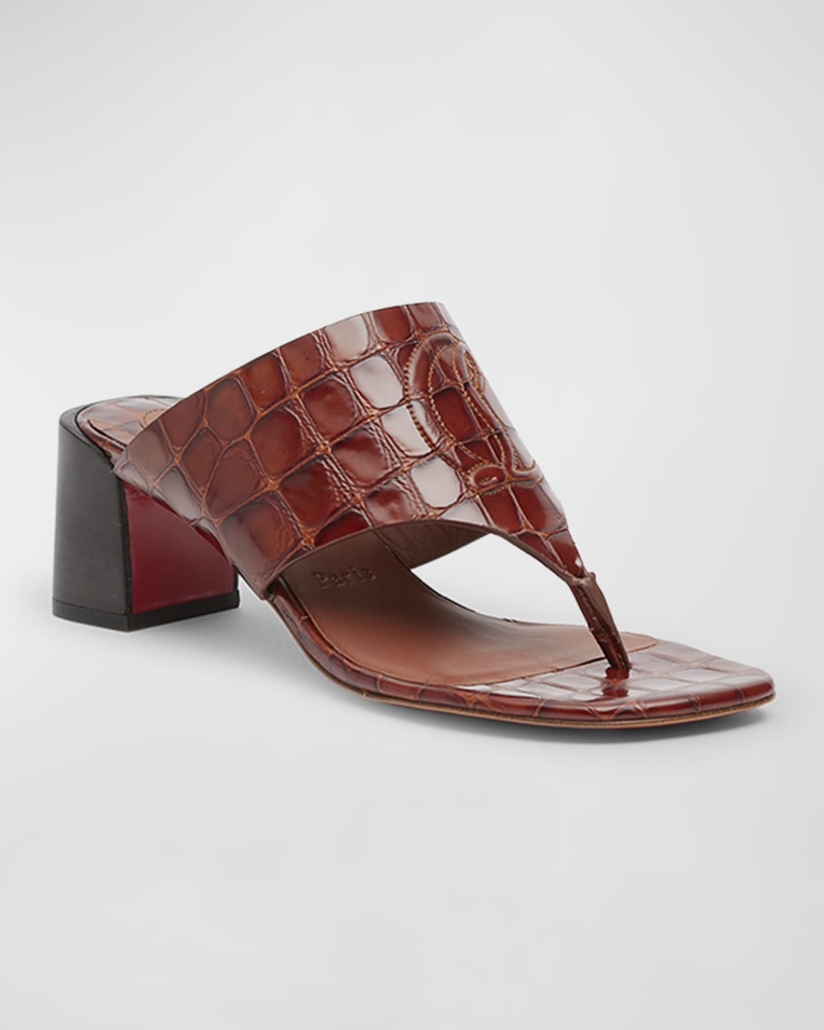 Croco Logo Red Sole Thong Mules - 2