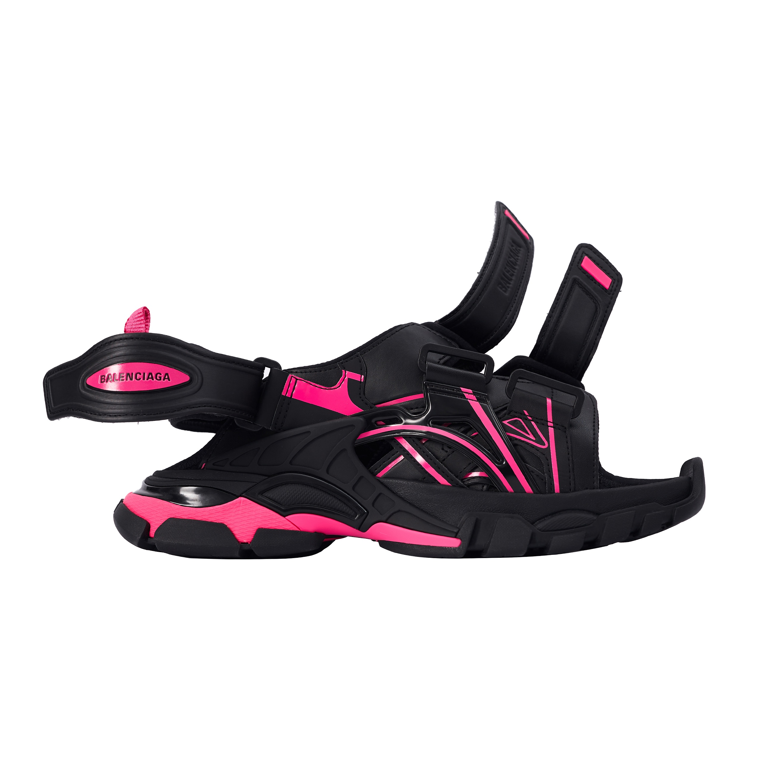 BLACK & PINK TRACK SANDALS - 5