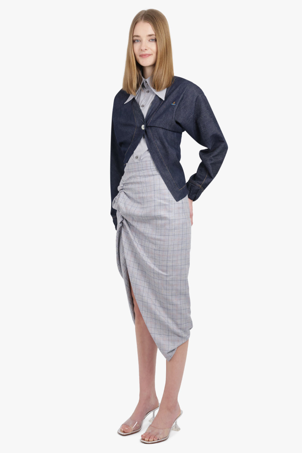 SIDE PANTHER PRINCE OF WALES CHECK PRINT SKIRT | GREY - 7