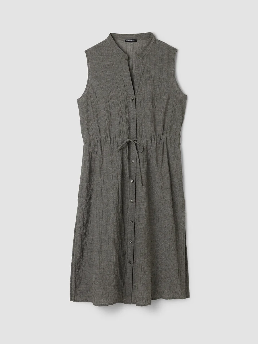 Organic Cotton Microstripe Pucker Band Collar Shirt - 1
