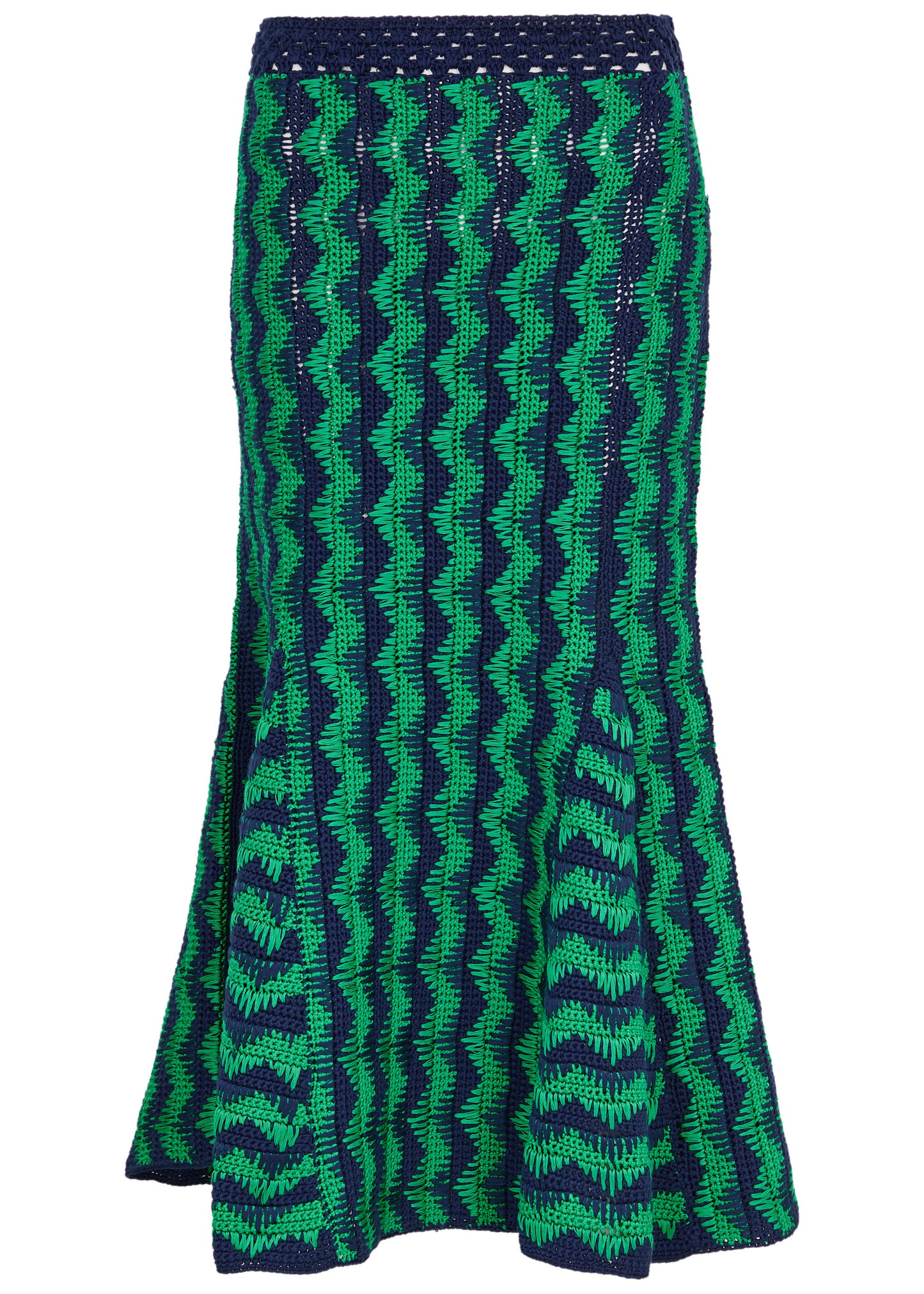 Ocean chevron-intarsia cotton midi skirt - 1