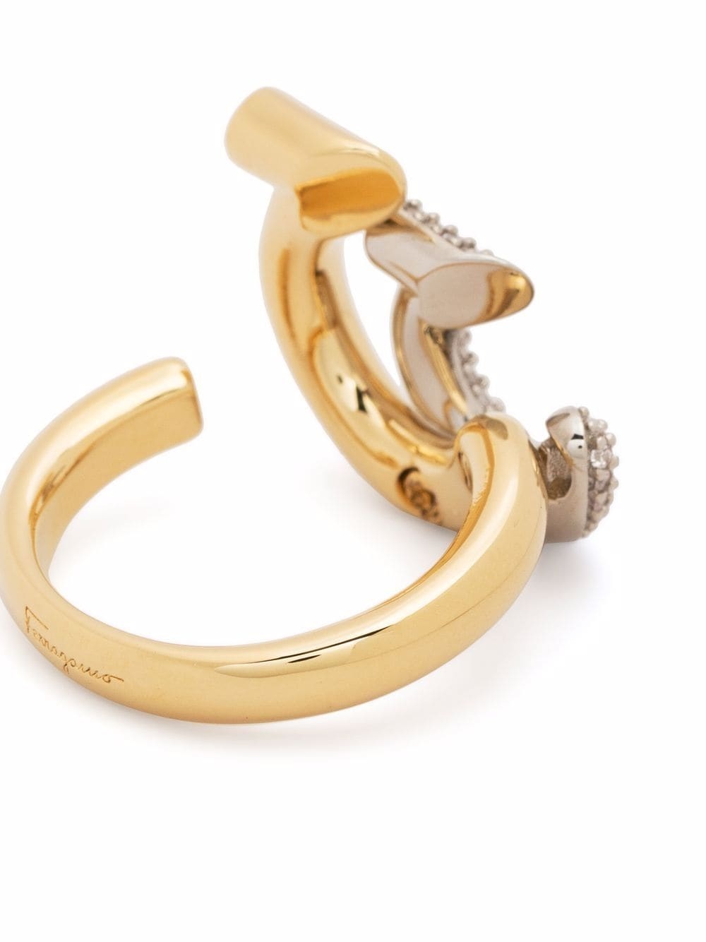 FERRAGAMO★素敵！Gancini Ribbed Open Ring Authentic Salvatore Ferragamo Gancini Scarf Ring Goldtone