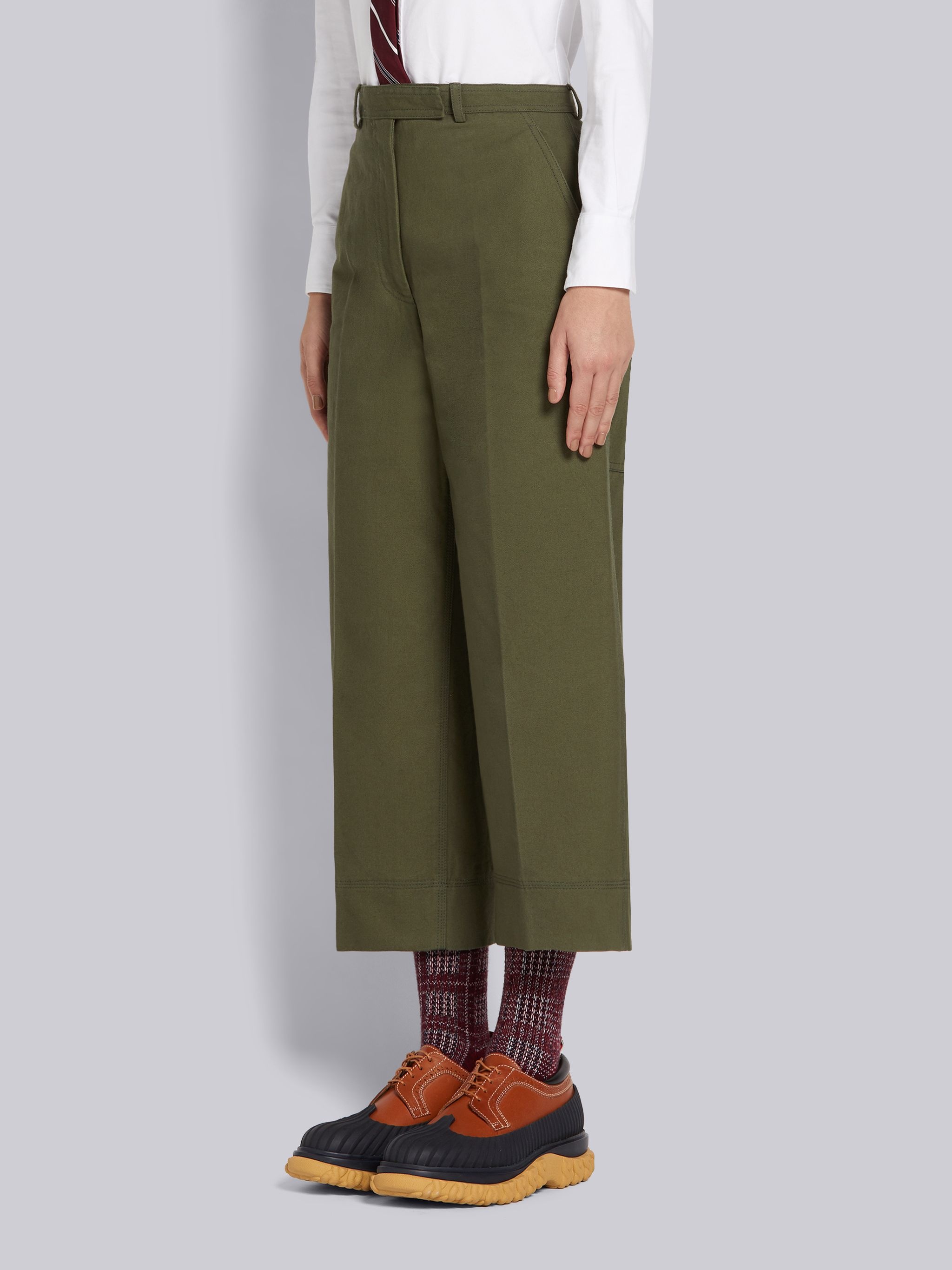 Dark Green Washed Cotton Canvas Utility Trouser - 2