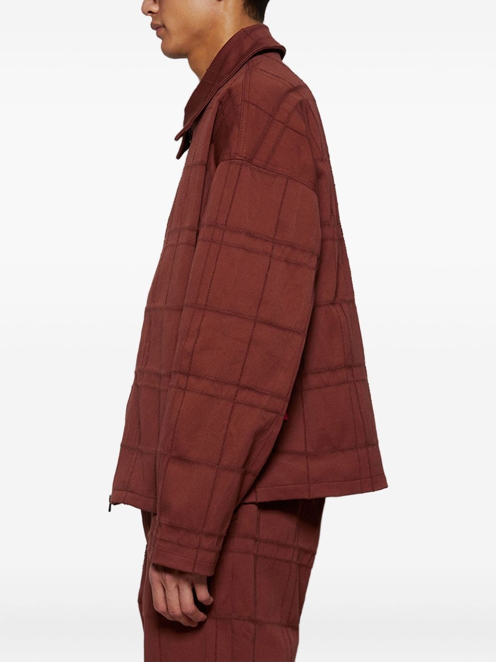 check-patterned zip-up jacket - 4