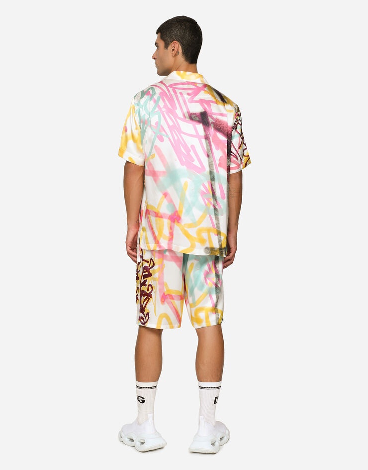 Silk jogging shorts with spray-paint graffiti print - 2