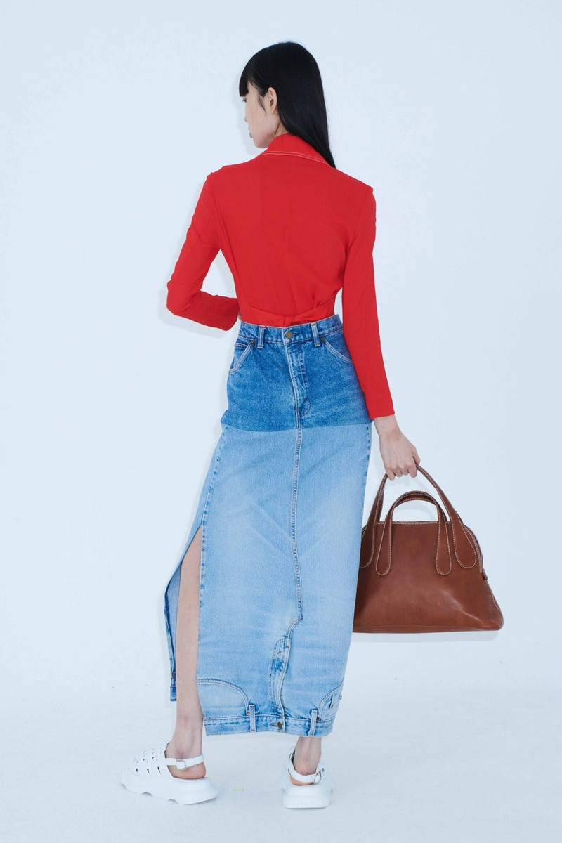 UPCYCLED DENIM MIRROR EFFECT SKIRT BLUE DENIM 3