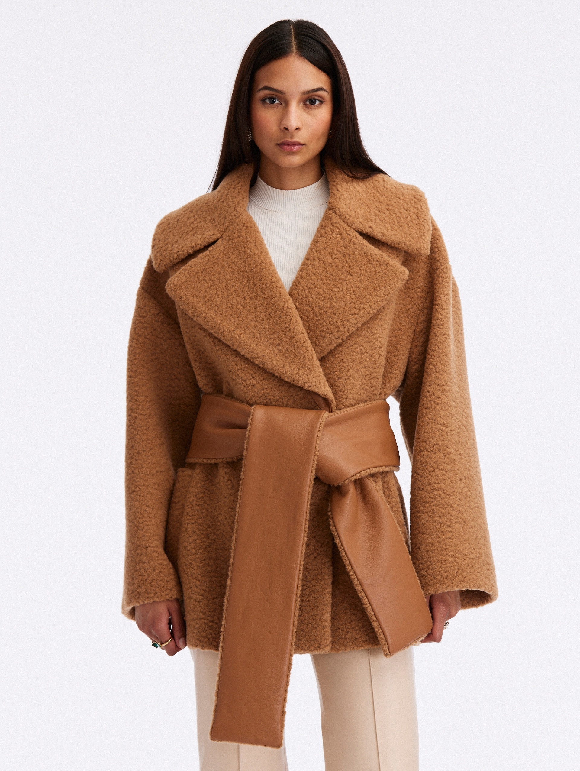 BRUSHED WOOL WRAP COAT - 1