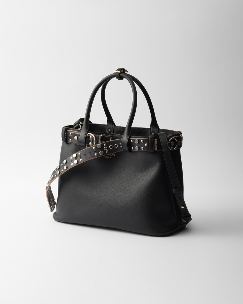 Large Prada Buckle leather bag with studded belt 3
