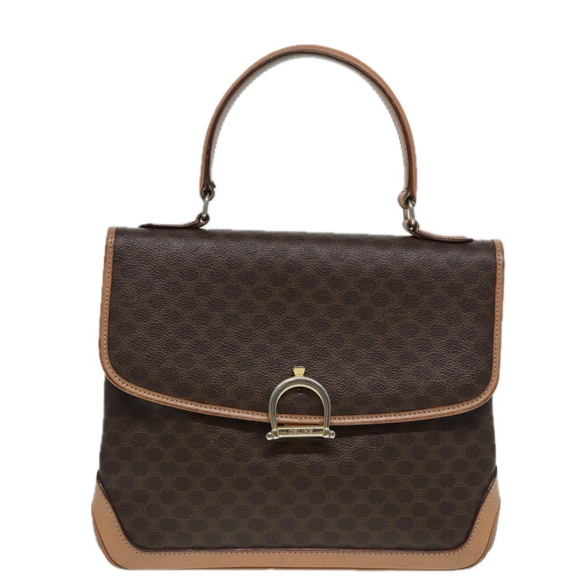 CELINE Macadam Canvas Hand Bag Pvc Leather Brown Gold - 12