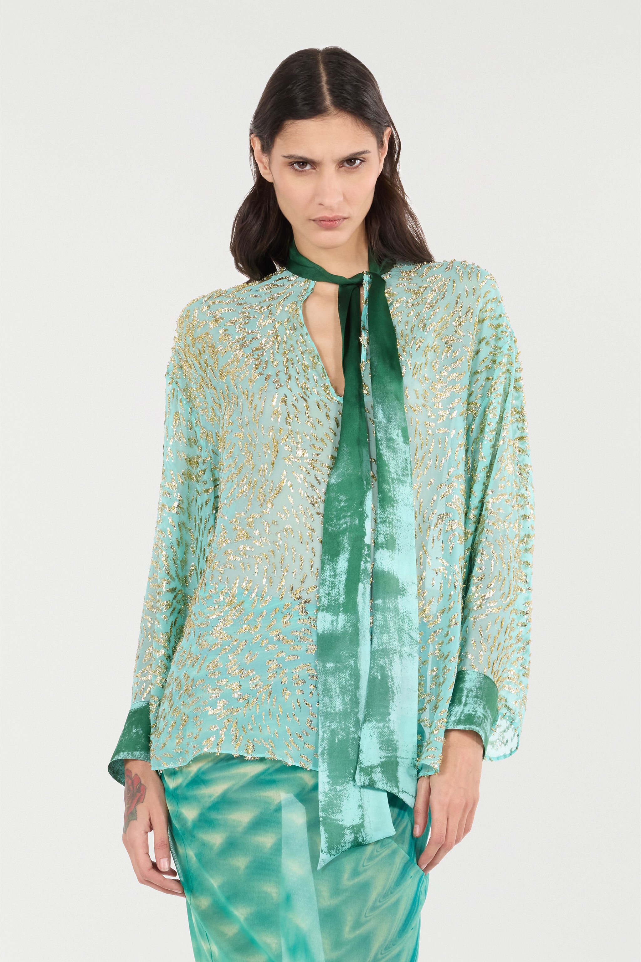 Silk Blend Blouse with Shimmering Pattern - 3