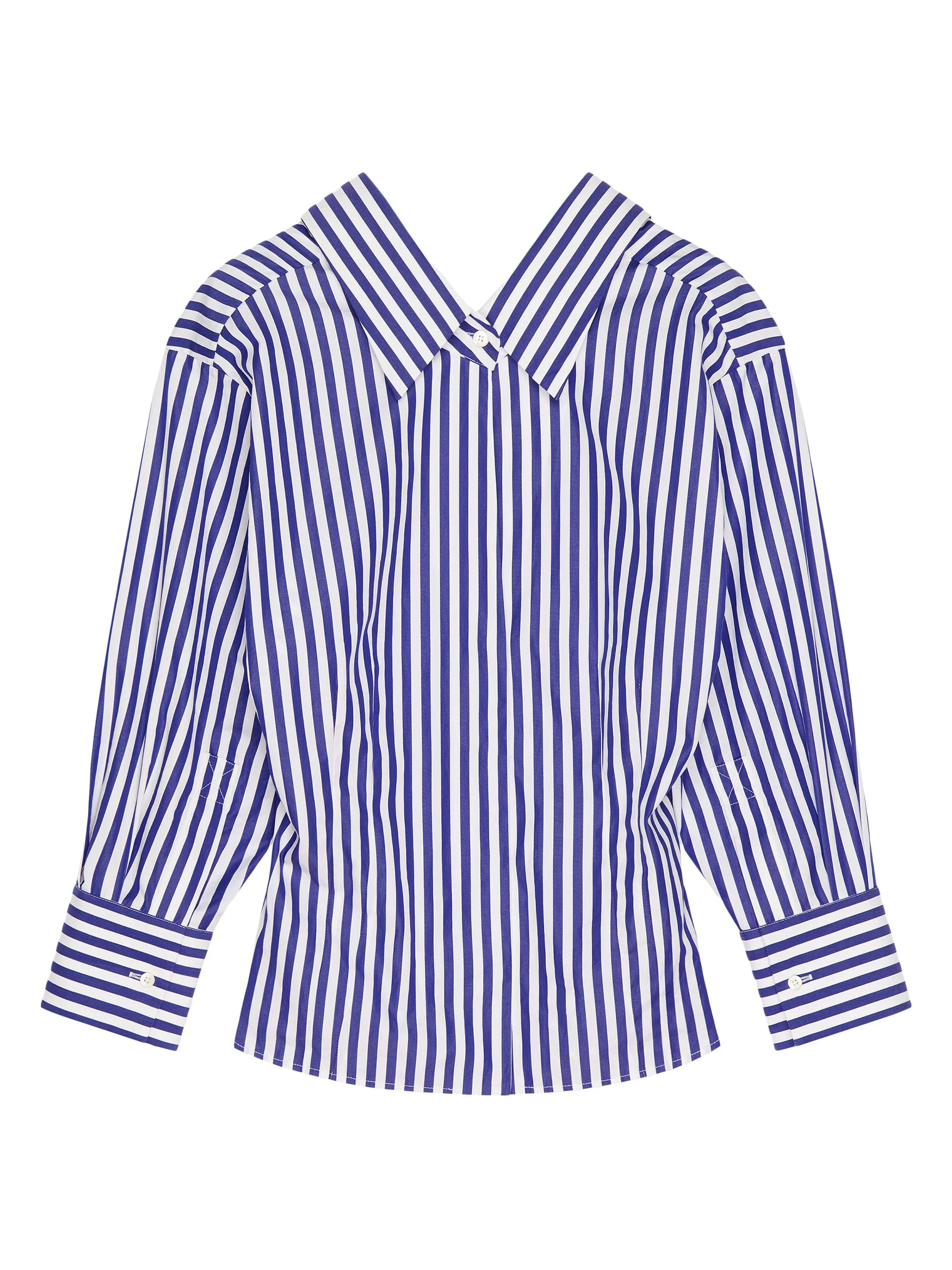 Women's Slashed Striped Shirt in Poplin - Electric Blue White - 1