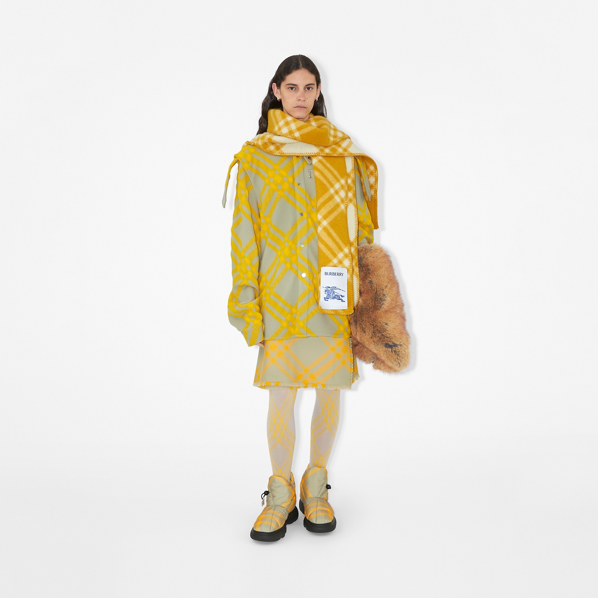 Check Wool Hooded Scarf - 2