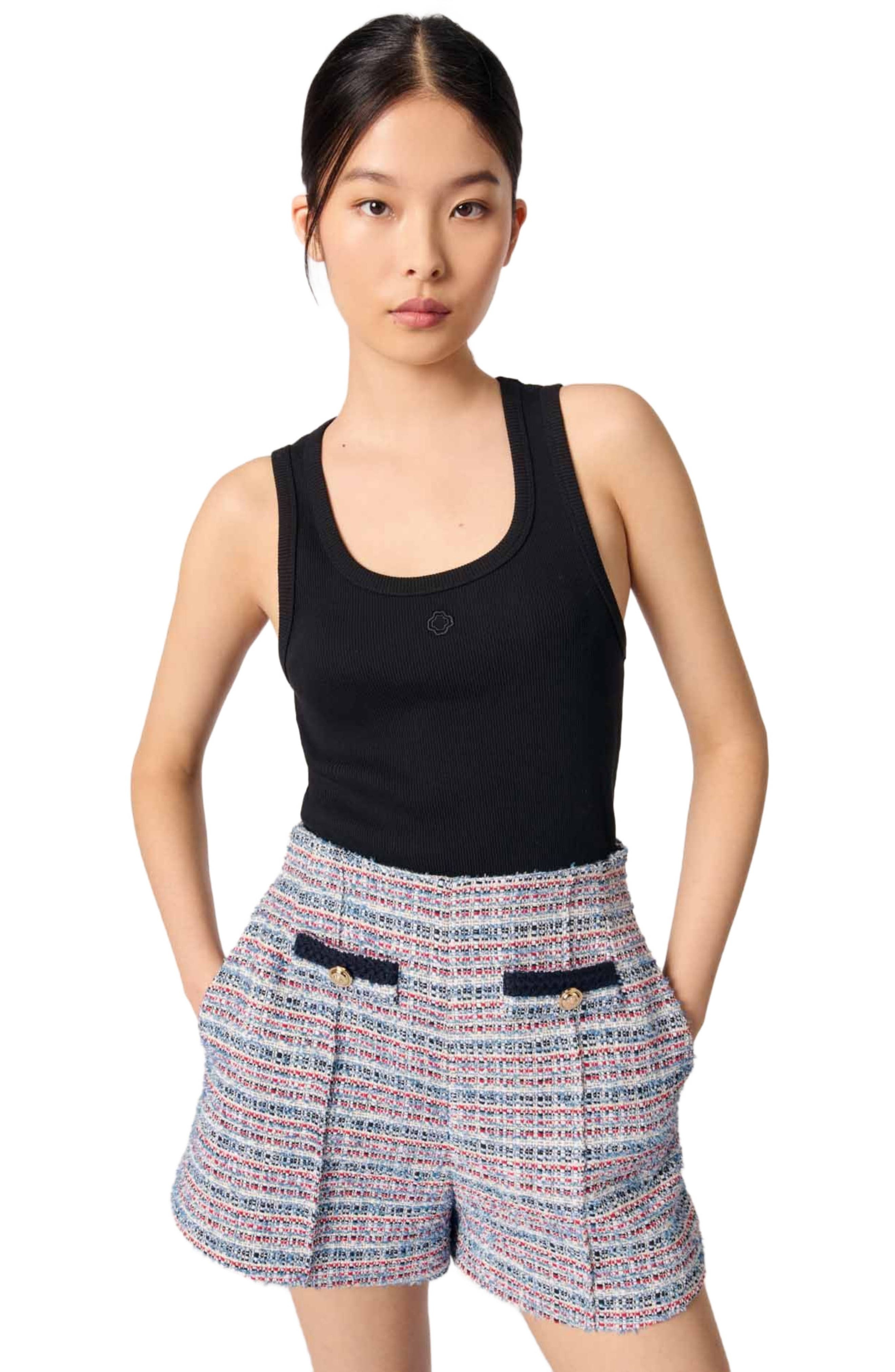 maje Tweed shorts with contrasting trim in Blue /Red at Nordstrom - 1