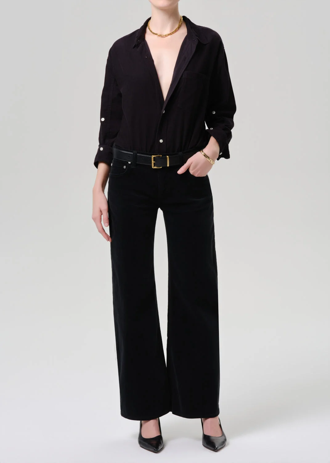 Kayla Shirt Corduroy In Charcoal - 1