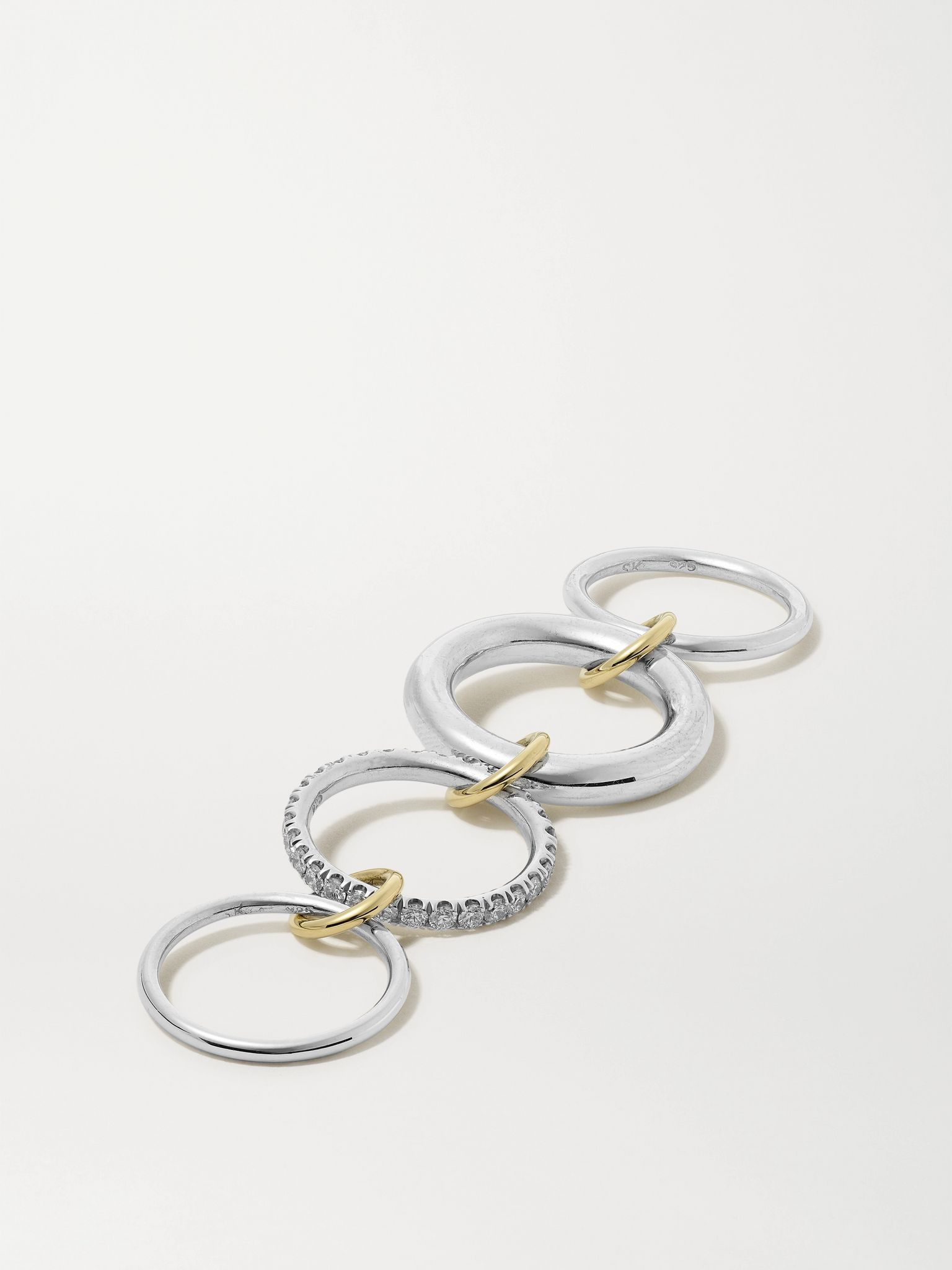 Luna set of four sterling silver and 18-karat gold diamond rings Silver - 5