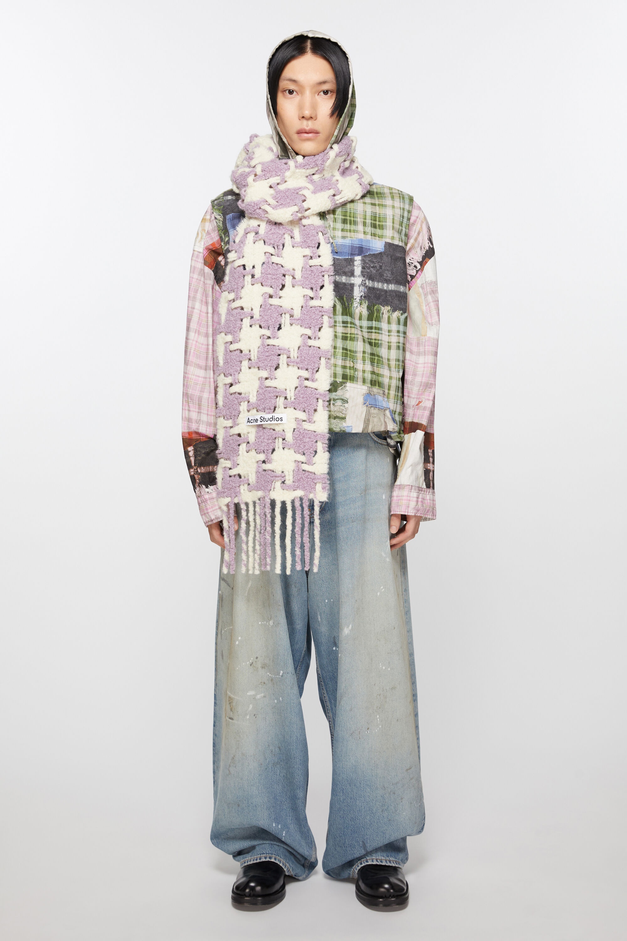 Houndstooth scarf - Lilac/white - 3