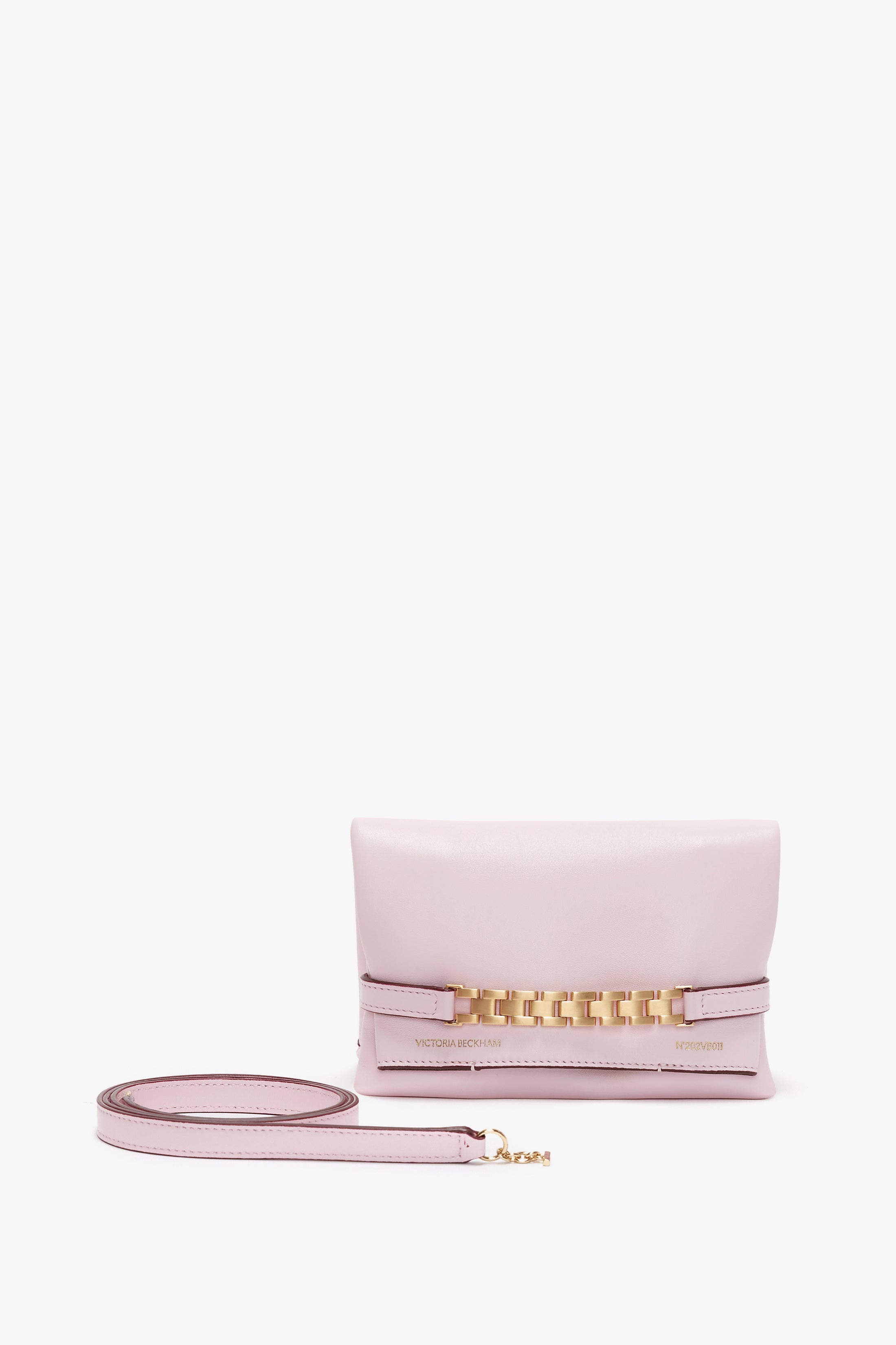 Mini Chain Pouch With Long Strap In Orchid Leather - 7