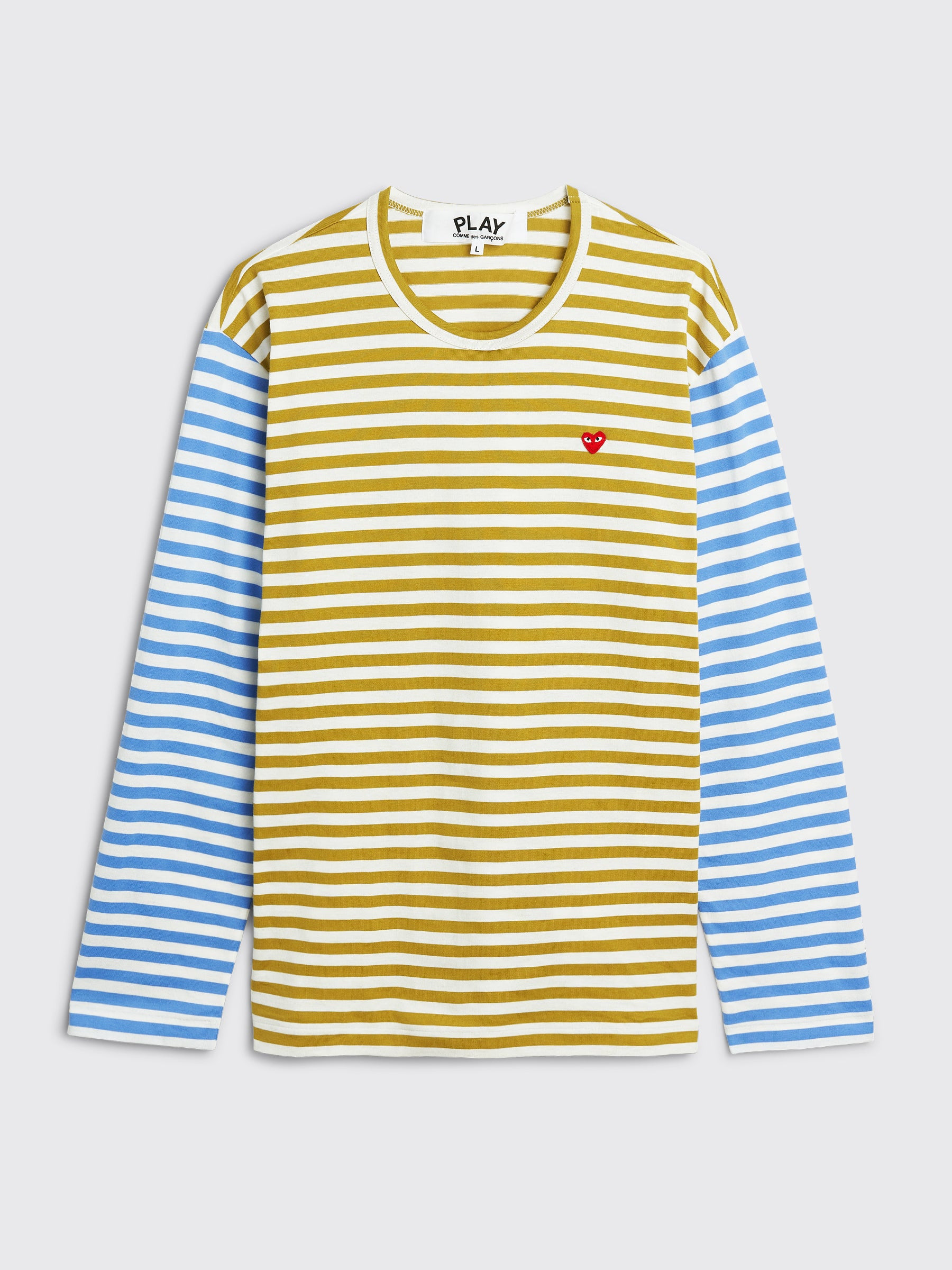 COMME DES GARÇONS PLAY MINI HEART LS T-SHIRT STRIPE OLIVE / BLUE - 1