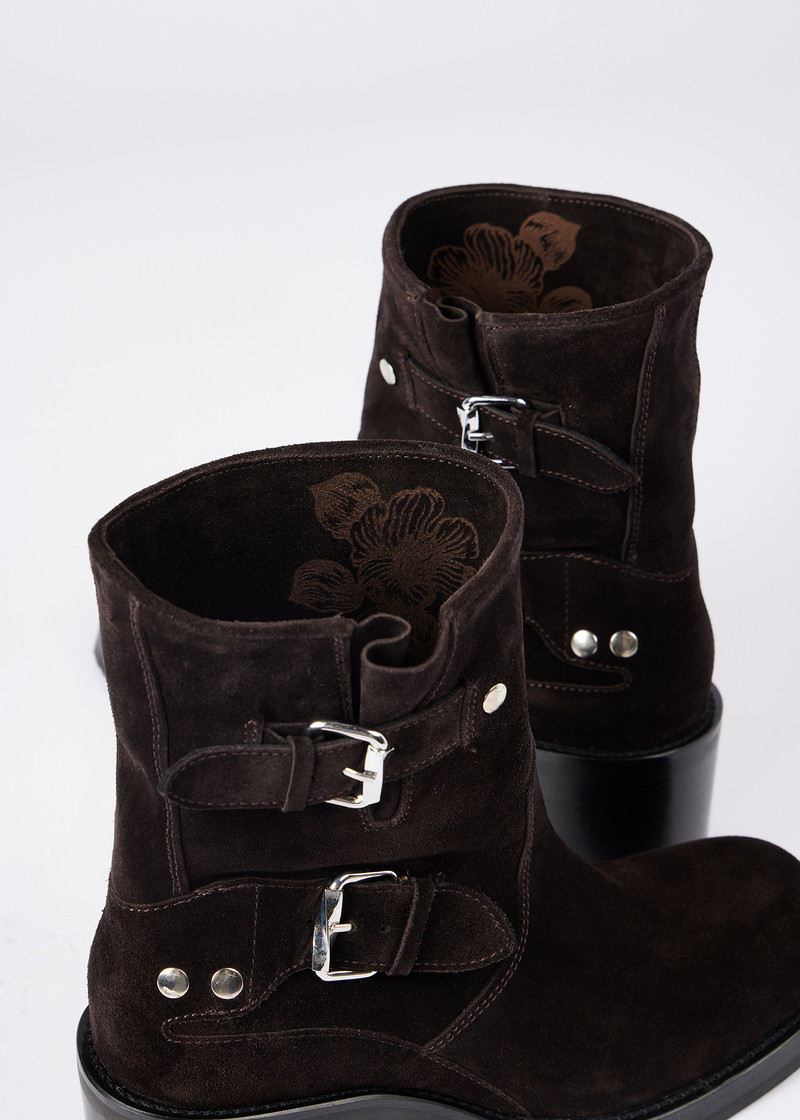 Women's Dark Brown Suede 'Faria' Biker Boots 6