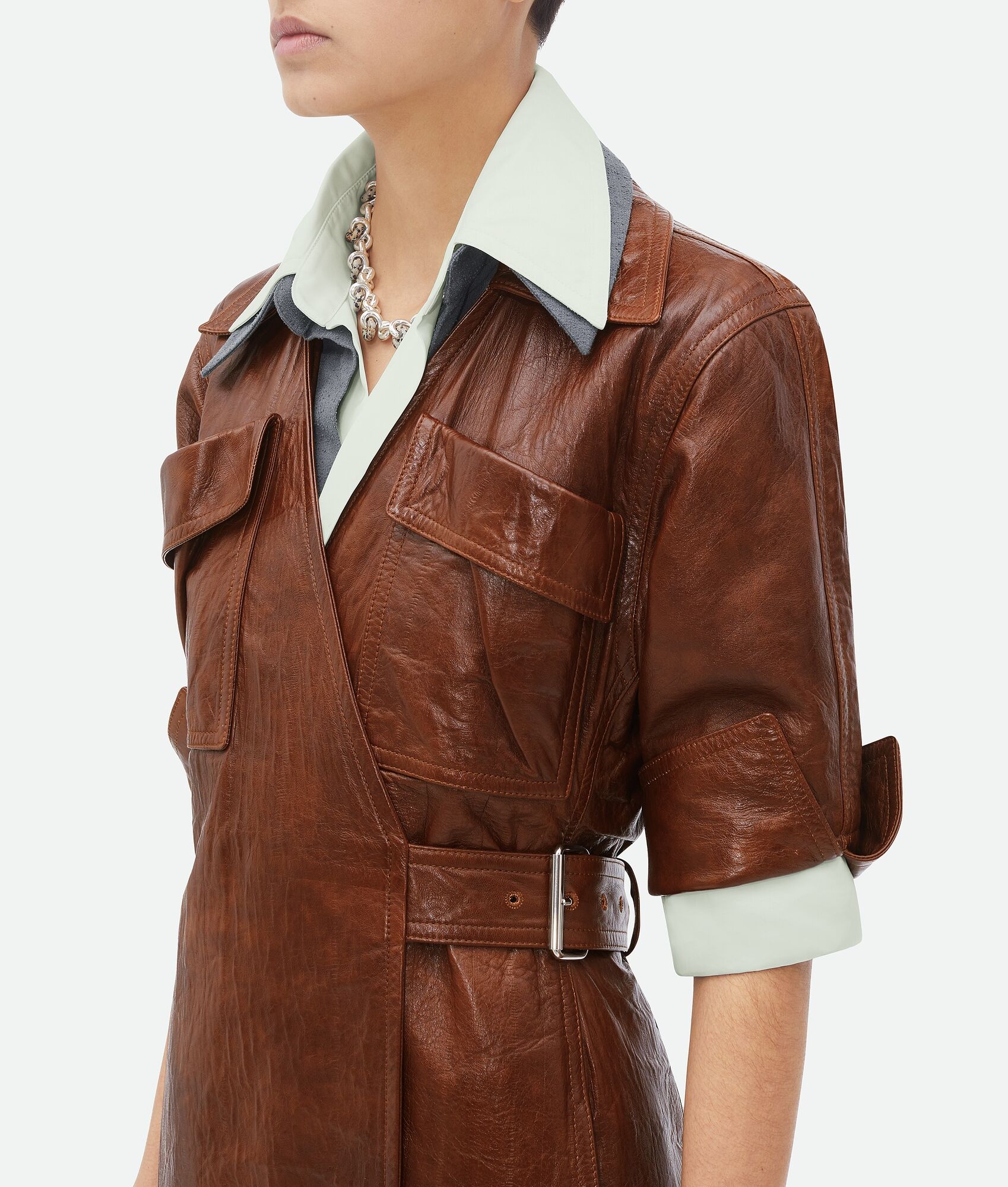 Embossed Leather Midi Dress - 4