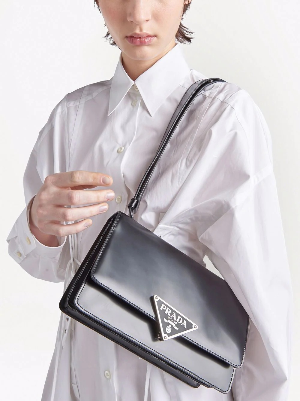 triangle-logo leather shoulder bag - 6