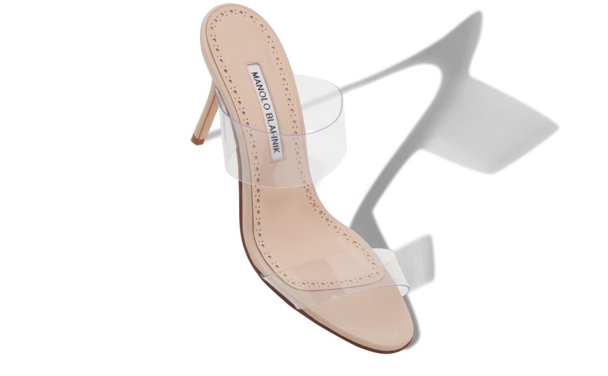 Light Beige PVC Open Toe Mules - 2