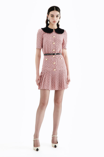 Alessandra Rich HEART PRINT SILK PLEATED MINI DRESS WITH COLLAR outlook