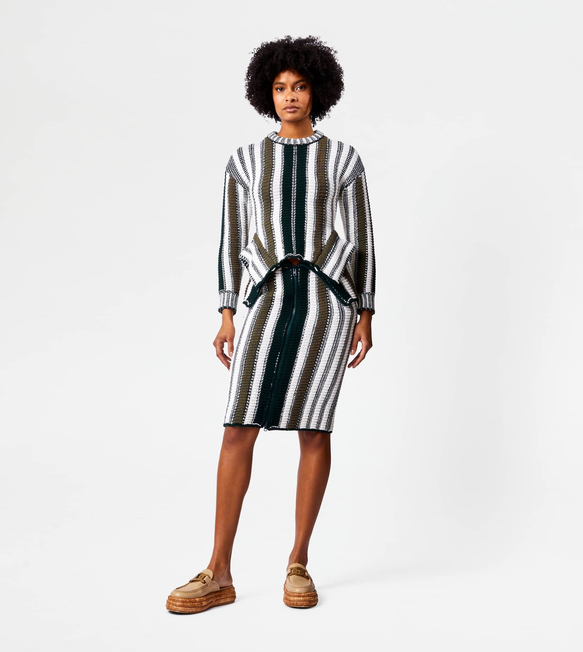 STRIPED SKIRT IN KNIT - GREEN, WHITE - 2