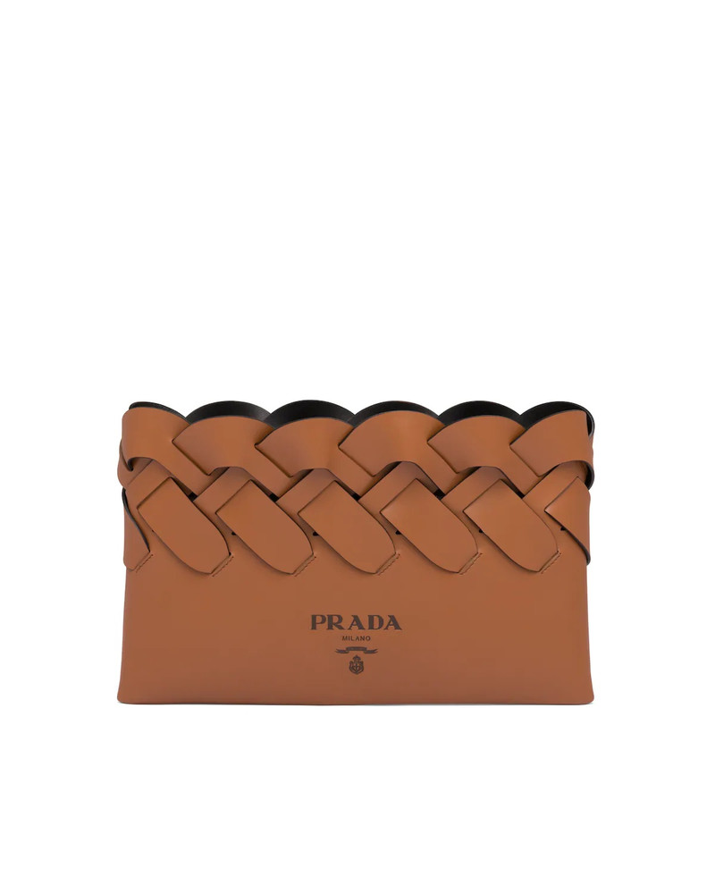 Prada Tress leather clutch with large woven motif 1