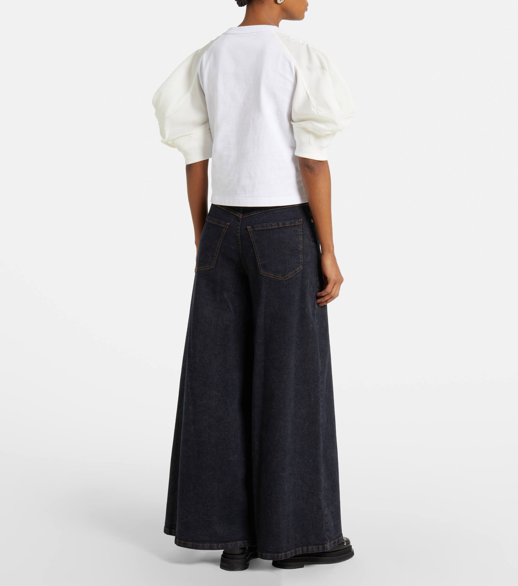 Puff-sleeve cotton-blend T-shirt - 3