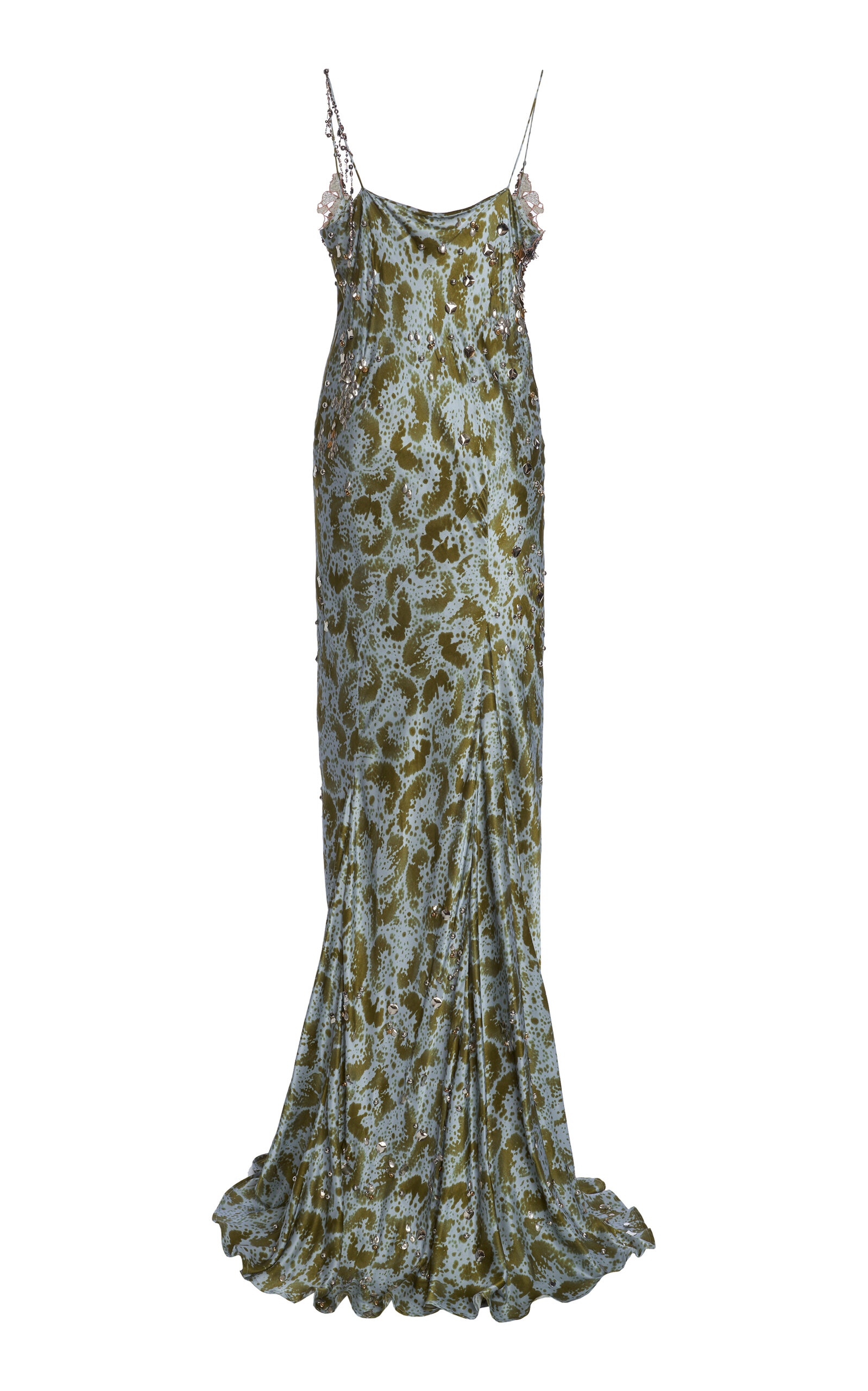 Deryl Emboriedered Silk-Satin Gown khaki - 2