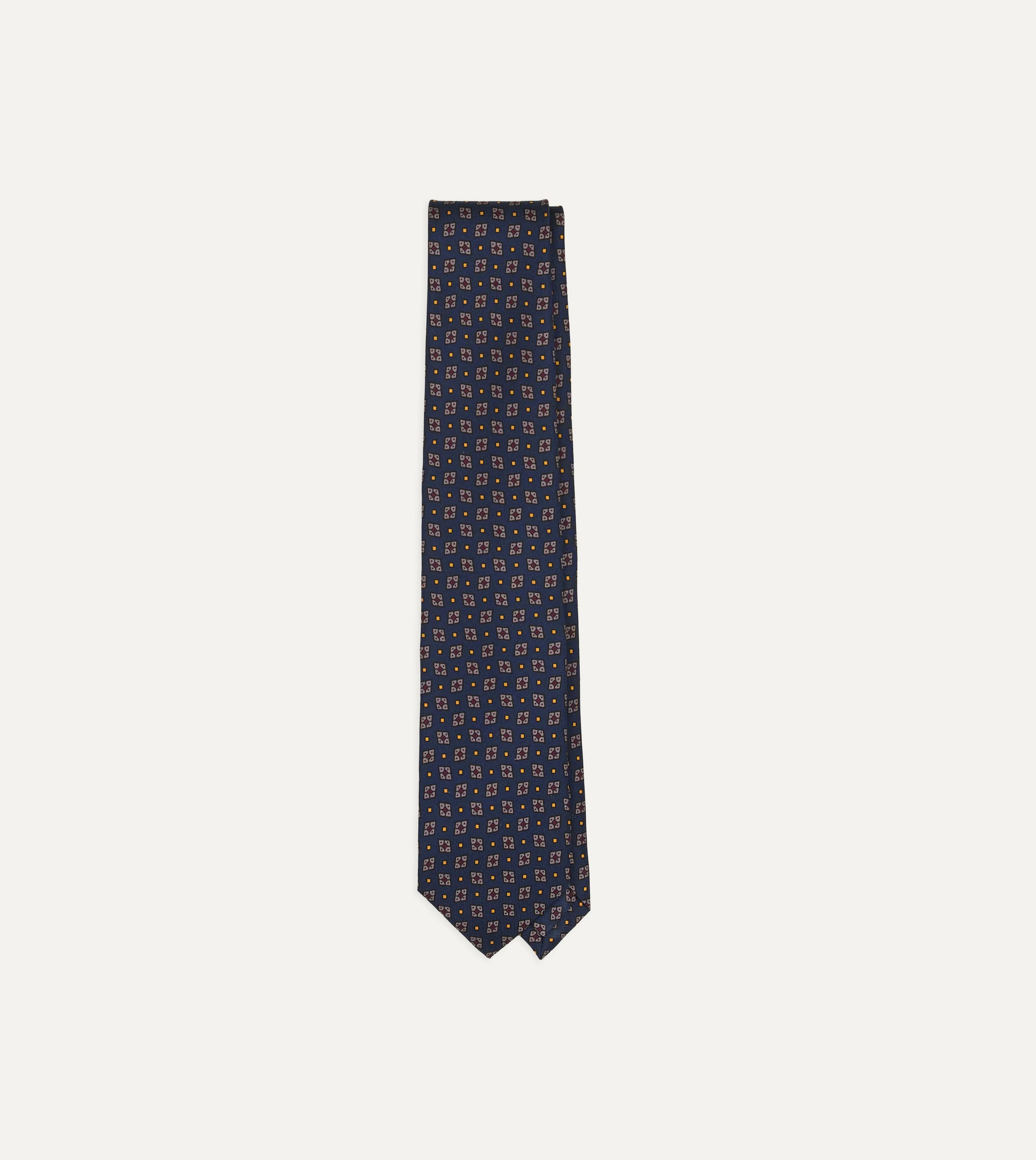 Blue Mini Diamonds Dot Print Silk Self-Tipped Tie - 1