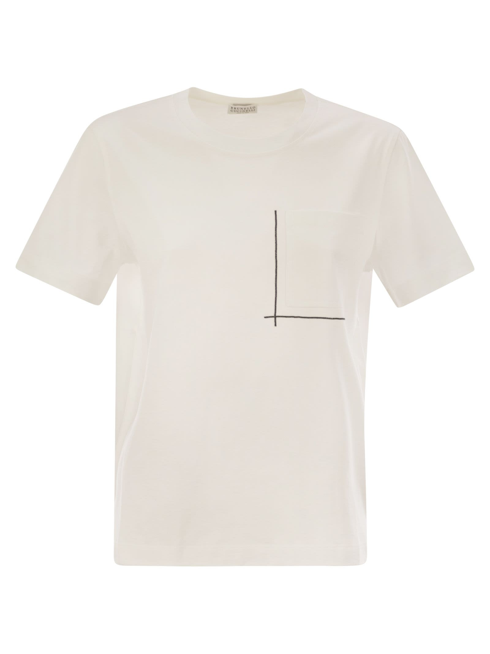 Brunello Cucinelli Women Cotton Jersey T-Shirt With Shiny Pocket Detail - 1