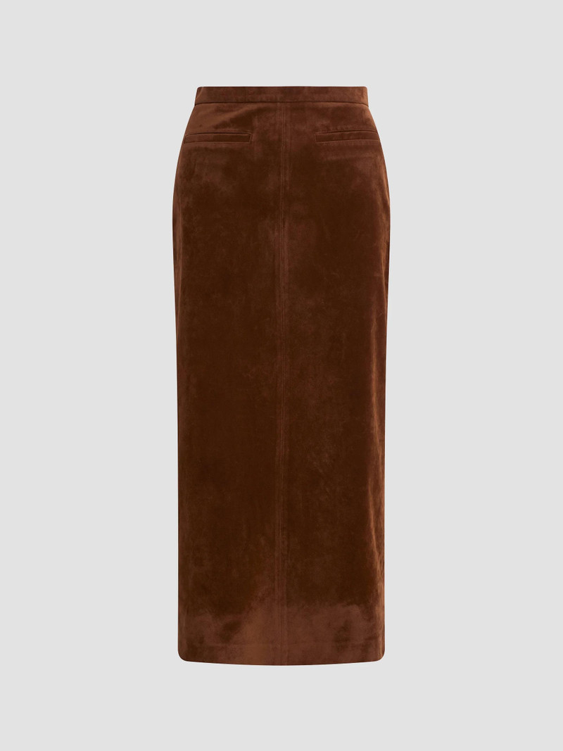 Women's Faux-Suede Welt Pocket Midi Skirt - Chestnut 1