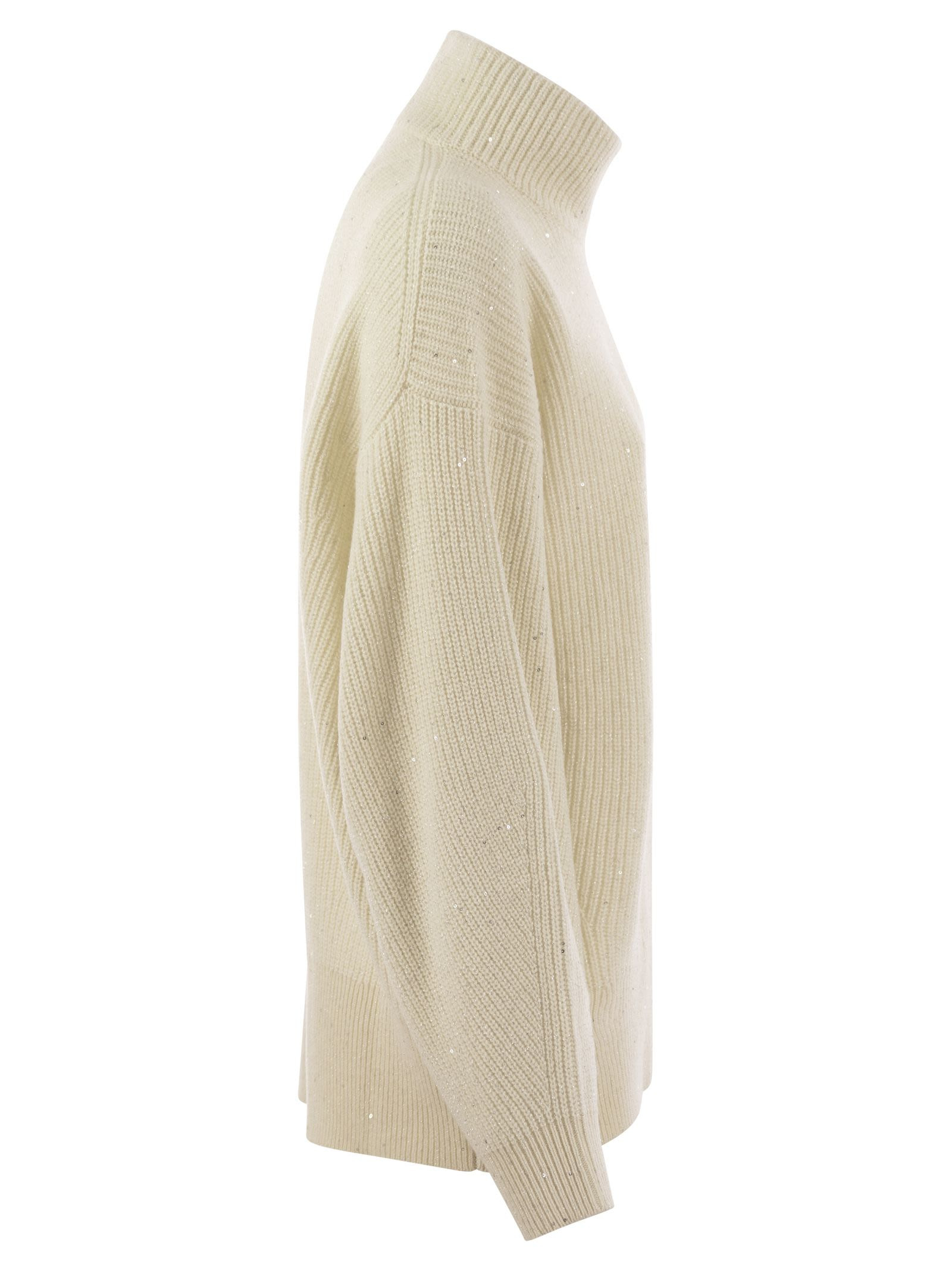 Brunello Cucinelli Women Wool And Cashmere Rib Sweater With Sequins - 3