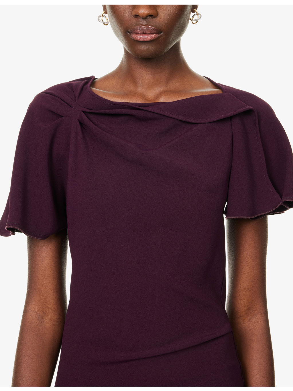 Draped Short-Sleeves Stretch-Woven Midi Dress - 5