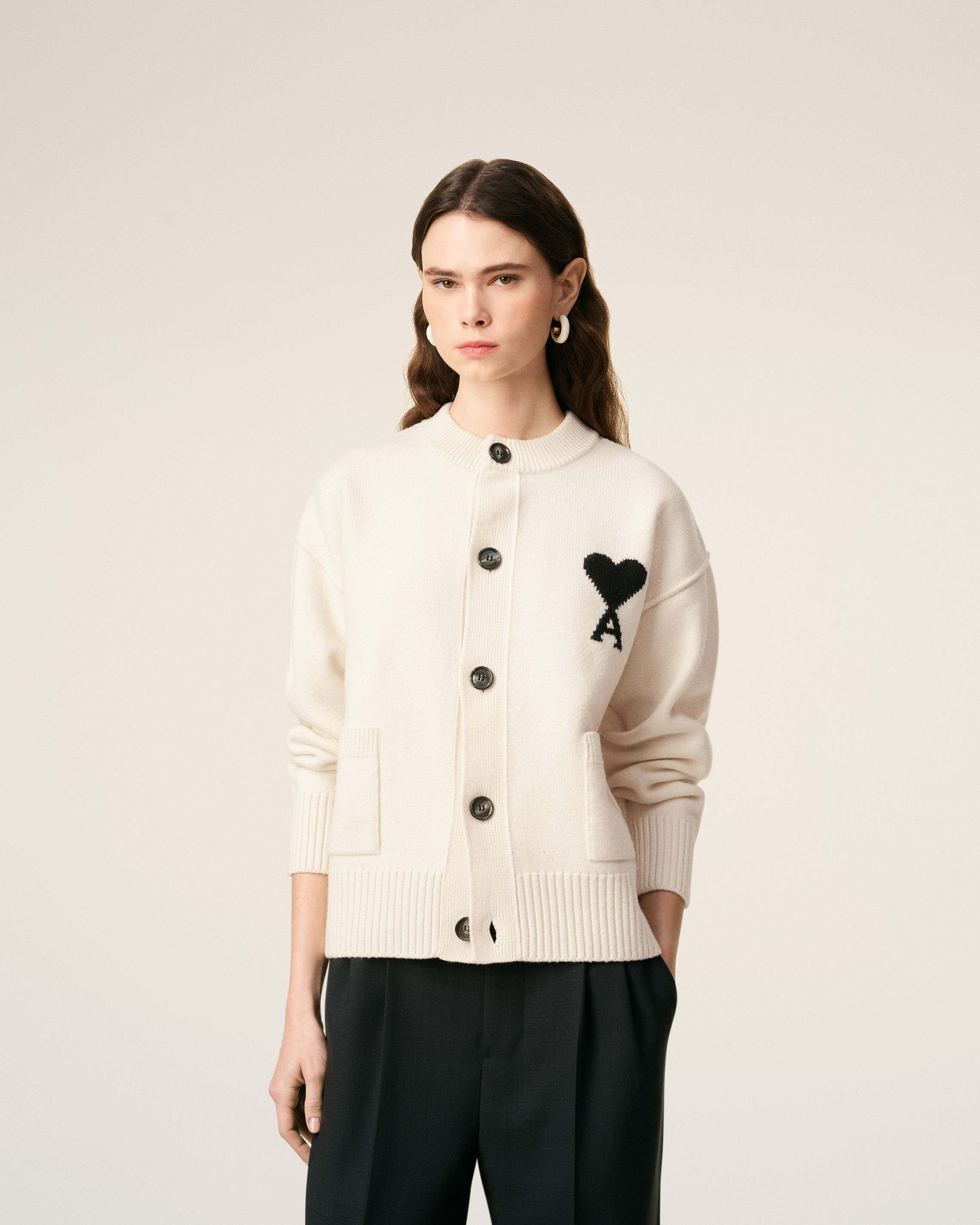 WHITE WOOL AMI DE COEUR CARDIGAN - 3