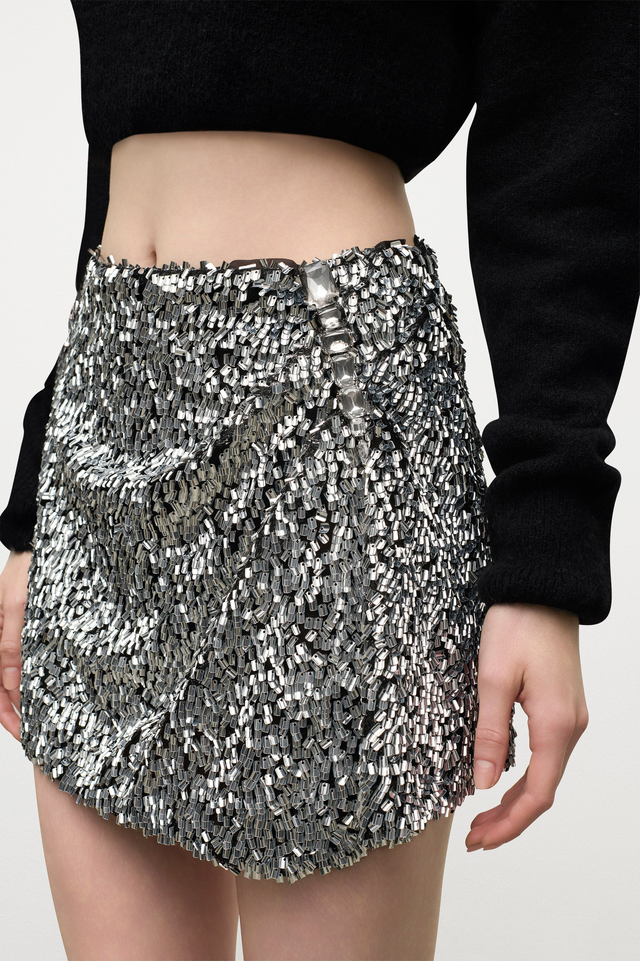 CRYSTAL CLUSTER SEQUIN MINI SKIRT - 5