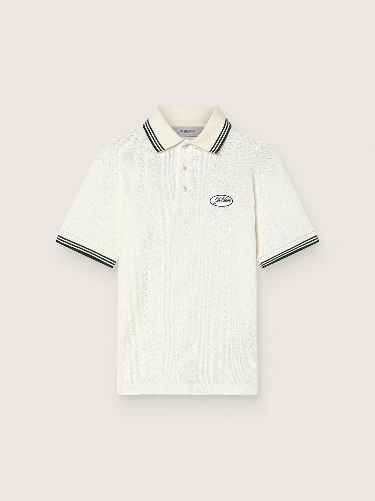 Men's white cotton polo shirt with openwork jacquard pattern - 1
