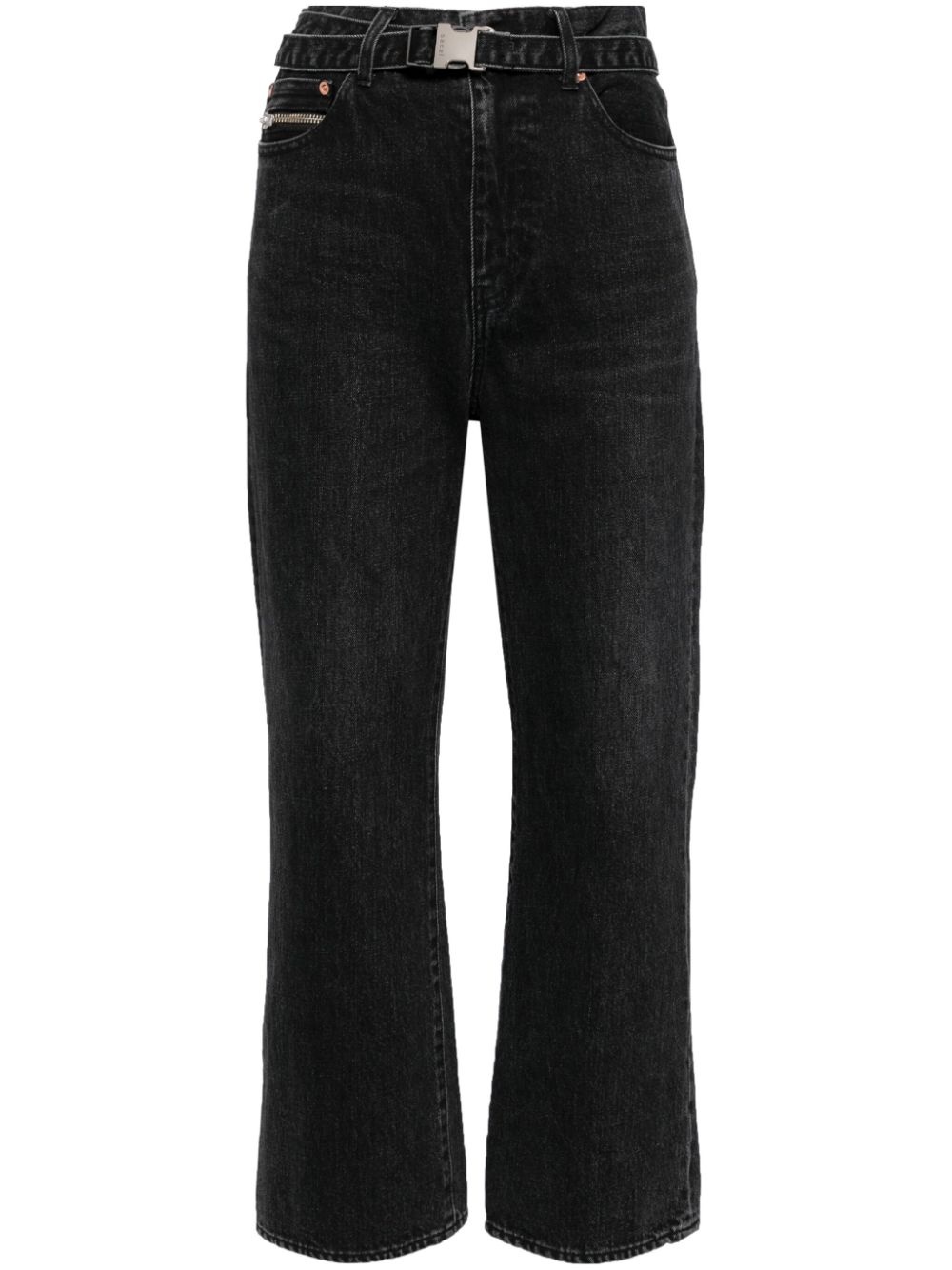 straight-leg belted cropped jeans - 1