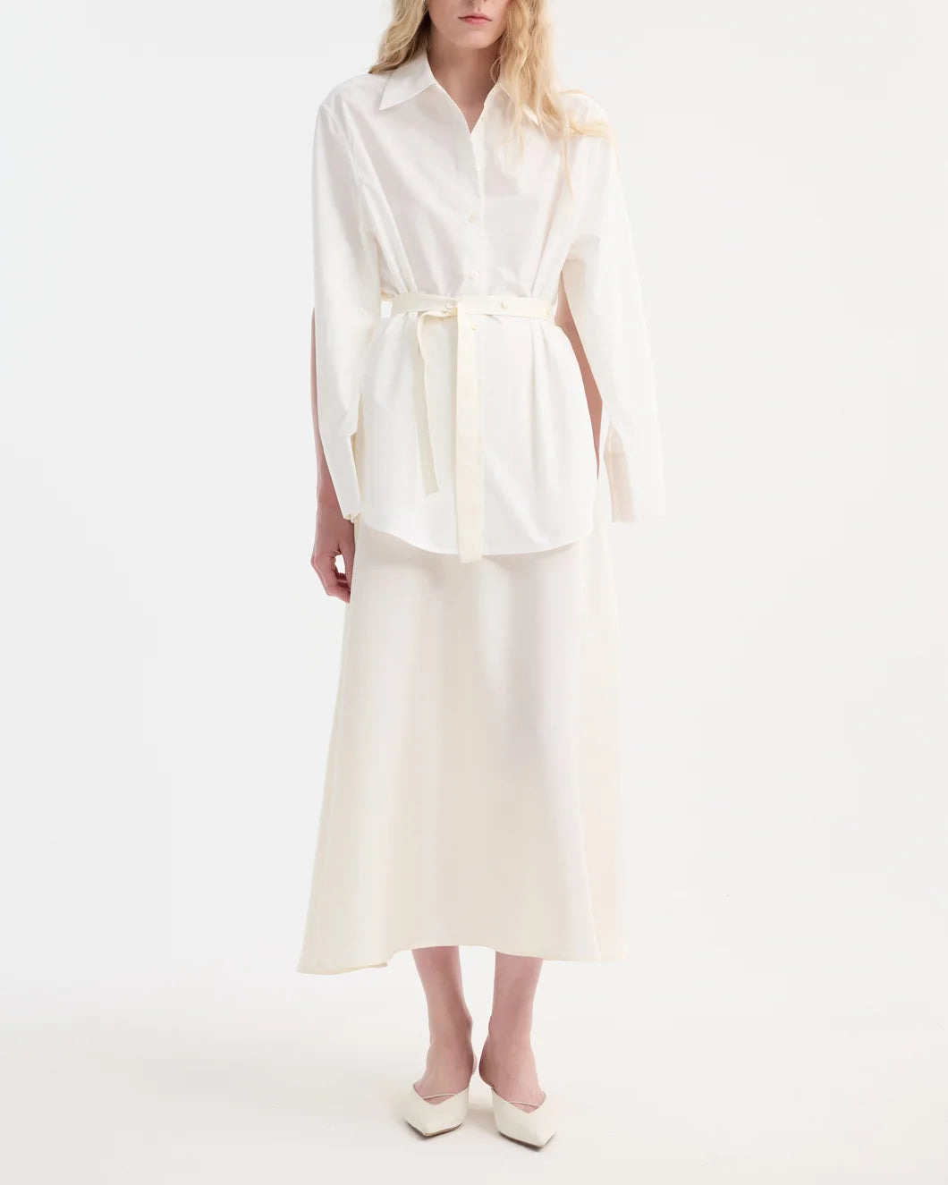 POPLIN SILK COMBINED GILET-DRESS  | OPTIC WHITE - 2