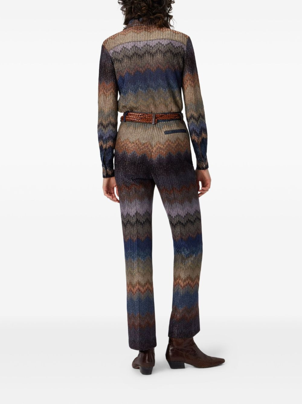 zigzag-pattern glitter-effect trousers - 3